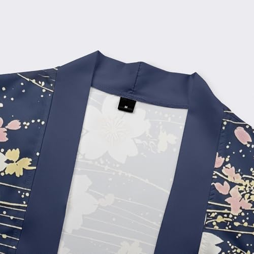 Image of DOSLAVIDA Men's Japanese Kimono Jacket Set Stylish Open Front Coat With Shorts Chinese Style Printed Cardigan Suit