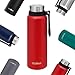 Botella Térmica de 1l con Filtro - Doble Pared de Acero Inoxidable - Antigoteo - Apta para Bebidas con Gas - Ideal para Llevar - Rojo