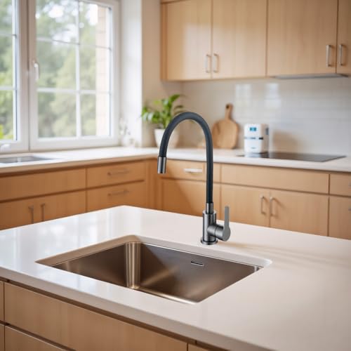 Wasserhahn Küche mit 360° Flexibler Schlauch, Hochdruck Schwenkbar, Biegsamer Küchenarmatur Wasserhahn für die Küche, Kitchen Faucet Edelstahl Schwarz
