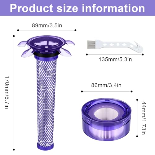 Dwitkul 5 Stück V8 Staubsauger Filter Ersatz Kit, Filter für Dyson V8, Animal Absolute Motorhead Staubsauger, für 2 Nachfilter + 2 Vorfilter + 1 Bürste
