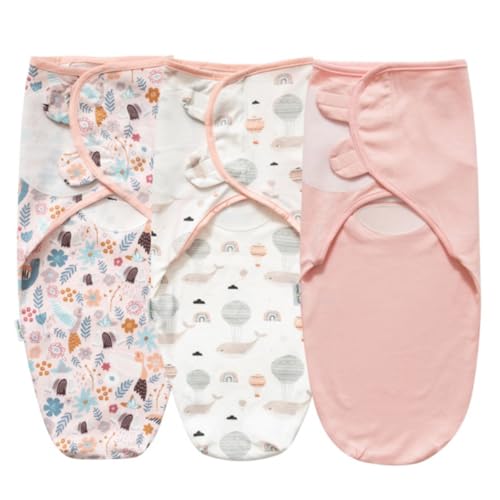 Image of Little Tots Swaddle Blanket for Baby Girl Boy Easy Change Infant Wrap 2 or 3 Pack Adjustable Sleep Sack for Newborn Babies 0-3 Month (Pink Flower Balloon)