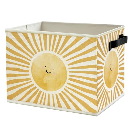 Image of Boho Sunshine Classroom Storage Bins Box with Handles, Cute Boho Abstract Sunshine Collapsible Basket Organizer for Kids Nursery Room Bedroom Bathroom Books Clothes
