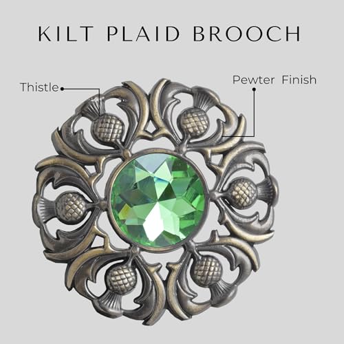 Image of Luxurious Scottish Kilt Fly Plaid Brooch - Premium Thistle Design Adorned with Sparkling Stones, Handcrafted Tartan Sash Pin, Luxurious Accessory for Women's Highland Dress