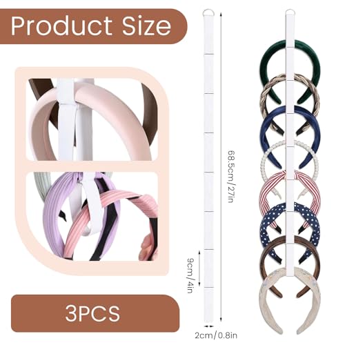 Floruvia 3er Set Haarband Halter Organizer für Mädchen,Hängender Haarband Aufbewahrung, Weißes Haarreifen Display Organizer für Schlafzimmer&College Dorm Dekor