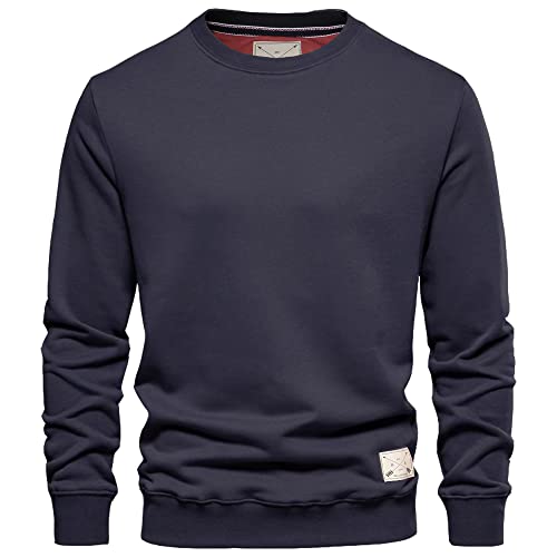 Blu Apparel Mens Jumper Premium Branded Crew Neck Cotton Sweater Pullover Sweatshirt Jumpers for Men UK Black Navy Charcoal S M L XL 2XL (UK Alpha L Regular Regular Navy)