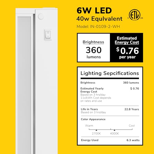 Image of GETINLIGHT 12-Inch Plug-in Swivel LED Under Cabinet Light, 2-CCT, White