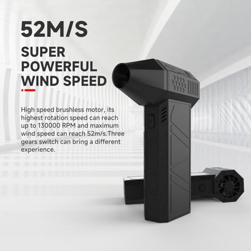 Super Powerful Turbo Fan Brushless with USB Rechargeable for Dust Snow Blowing, 130000RPM Handheld Electric, 52m / S Wind Speed Duster Fan