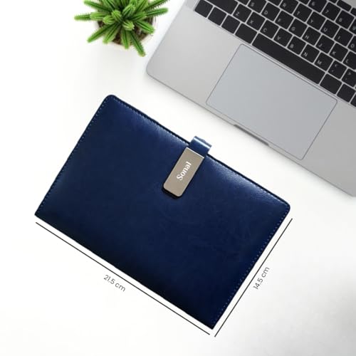 Image of Giftana Personalized Diary with Name, Customized Leather Diaries with Magnetic Overlap Lock,192 Pages, Personalised A5 Notebook Diary, New Year Corporate Gifts for Employee (Blue)