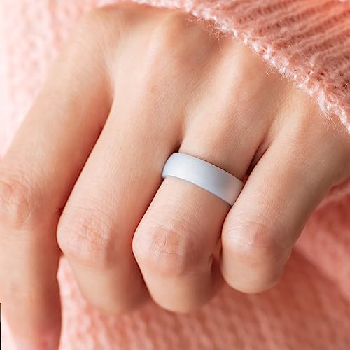 Saco Band Silicone Ring Wedding Band For Women - 10 Pack Ring Set (White, Black, Pearl Silver A, Dark Teal B, Purple 2613 - Size 6.5-7 (17.35Mm)) #TOP4