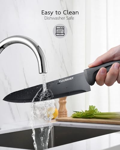 TUUMIIST 18-Piece Knife Set with Block, Sharpener, Silverware Set, and Removable Magnetic Utensil Holder (Black) - Precision Cutting and Organized Dining: Complete Kitchen Solution