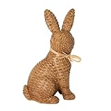 Sullivans Brown Easter Bunny with Raffia Bow, 7.75" Woven Patterned Spring Rabbit Decorations, Figurine Statue for Table Centerpiece in Living or Dining Room, Easter Decor