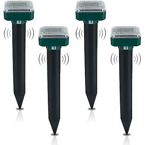 Jetcloud Solar Mole Repellent, 4Pcs Solar Mole Repeller Ultrasonic Pest Deterrent Repelling Mole, Gopher, Mole, Snake, Mouse, Rodent Animal Repellent for Outdoor Lawn Garden Yards Cover