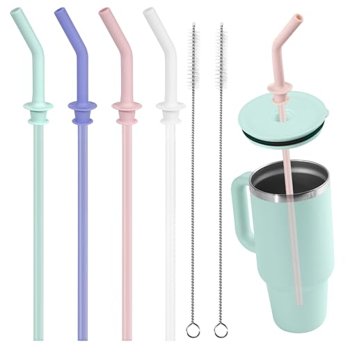 Jetstop Press in Straw compatible with HydroFlask Tumbler - Silicone Straw Tips & Replacement Straws for Hydro Flask 20-40oz (4 pcs Multi-color)