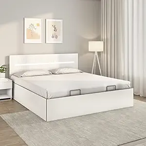 Nilkamal Capsule Prime with 3/4 Hydraulic Storage | Lighted Headboard | 1 Year Warranty Engineered Wood Queen Hydraulic Bed (Finish Color - White, Delivery Condition - Knock Down)