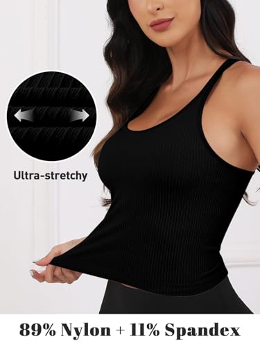 Built in Bra Tank Tops for Women Scoop Neck Longline Workout Tank Top Ribbed Seamless Yoga Racerback Tank Shirts4