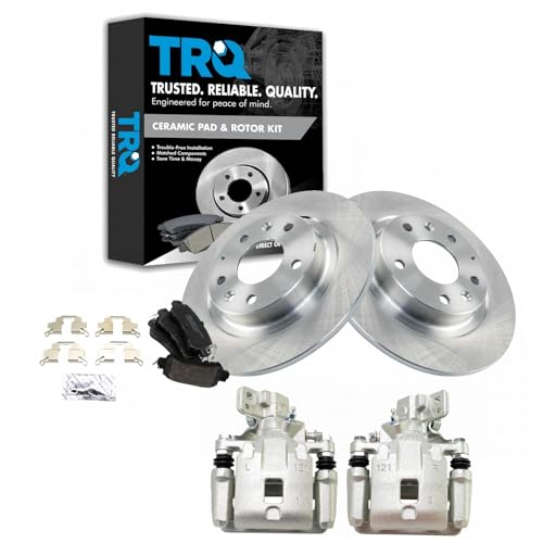Image of TRQ Rear Brake Pad and Rotor Set Ceramic Solid Rotors Calipers