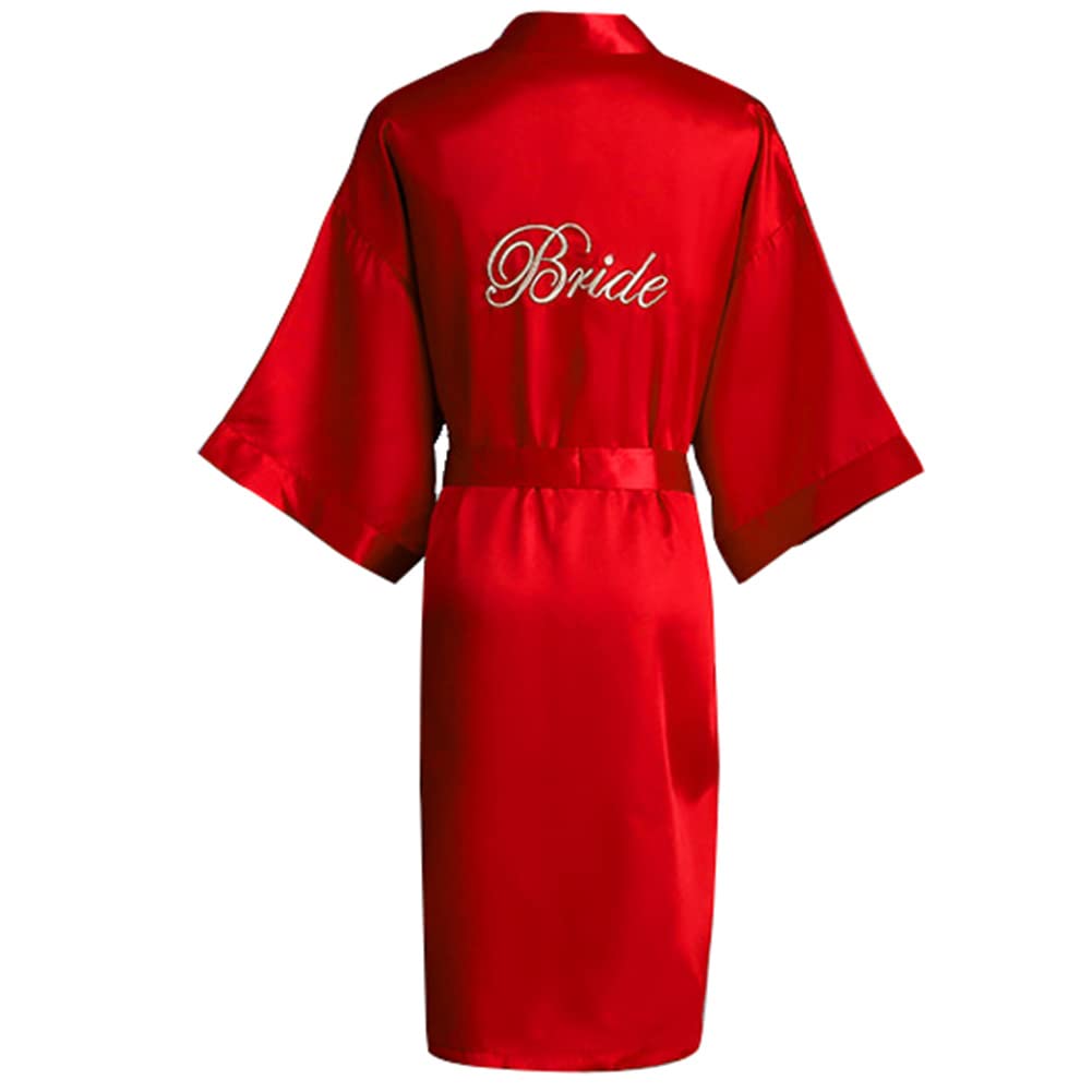 Xiinxigo Women's Bride Red Dressing Gown For Party Robes, Satin Kimono Robes, Bride Bathrobe, Nightdresses Sleepwear Dressing Gown,,Xl