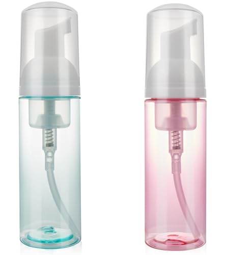 2oz Foam Pump Bottle - Travel Size Leak-Proof Mousse Containers Plastic Clear Refillable Foaming Soap Dispenser for Hand Wash Shampoo Lash Cleanser | Portable & Rich Foam (2-Pack)
