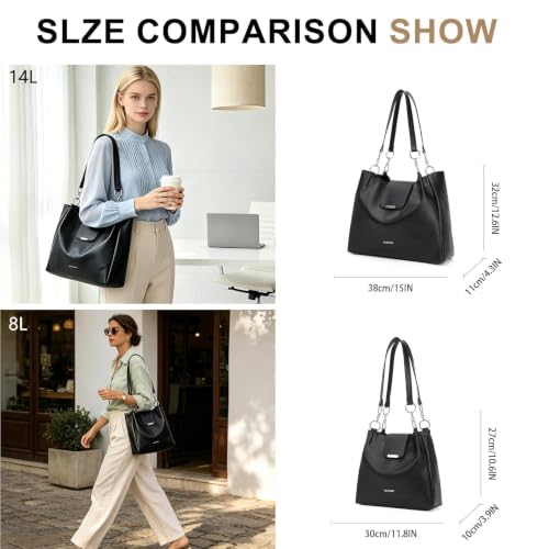 Image of BESMART Denim Tote Bag for Women, Large PU Leather Canvas Shoulder Bags with Circle Chain