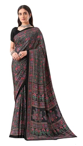 Image of Women's Crepe silk Floral Printed Saree,Sari With Unstitched Blouse Piece