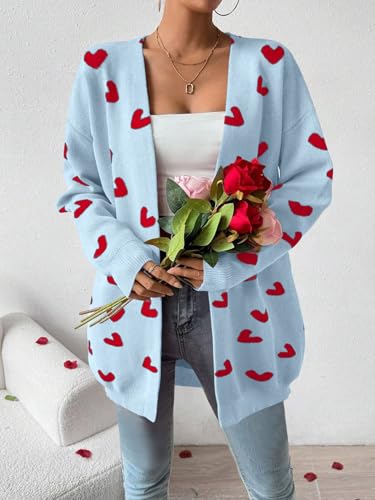 Image of Womens Cute Heart Cardigans Oversized Long Sleeve Open Front Knit Sweaters