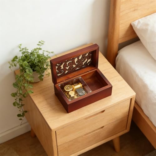 Caja de música de cuerda y joyero de madera para proteger joyas finas 6