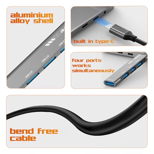 Image of Dubstep SnaplinkGo 4-in-1 Type C to USB Hub, Grey, Aluminium Alloy, 5 Gbps Data Transfer, 4 Ports, Bend Free Cable (Grey)