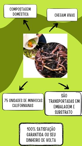 Kit Compostagem Orgânica, Húmus de Minhocas + 50 Minhocas Vermelha Californianas + Casca de Arroz