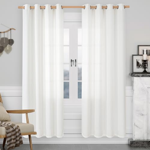 Image of LAMIT White Linen Curtains for Bedroom, 78 Inch Light Filtering Panels, Grommet Privacy Protected Sheer Linen Curtains for Living Room /Kids' Room, Set of 2 Panels, 52 x 78 Inch