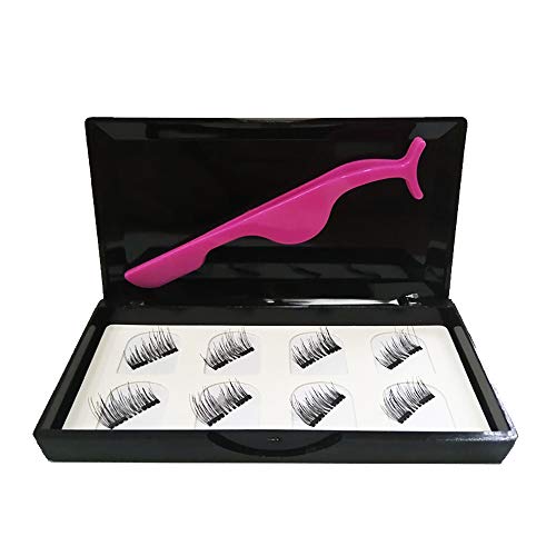 Magnetic Eyelashes Dual Magnets False Eyelashes NO Glue Magnet Lash Extension Half-Eye with Tweezer, Natural Look 8 Pieces