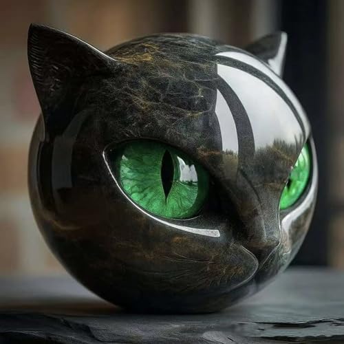 Black Cat Sculpture, Luxury Black Cat Sculpture, Elegant Home Decor For Cat Lovers, For House, Office, Birthday Reunion (Green)