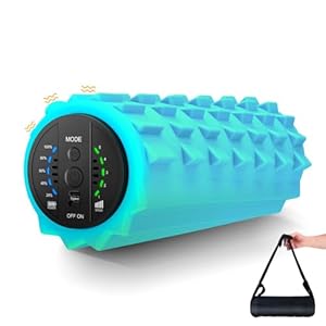 COOBST Vibrating Foam Roller Massager –Electric Foam Roller with 5 Vibration Intensities – Rechargeable Battery – Durable EVA Foam & Solid Core – Fitness, Sports, Recovery – with Carry Bag（Blue)