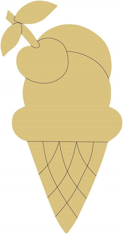 I Cream Cone Design Line Cutout Summer Treat Door Hanger MDF Shape Canvas Style 4 Art 1 (6")