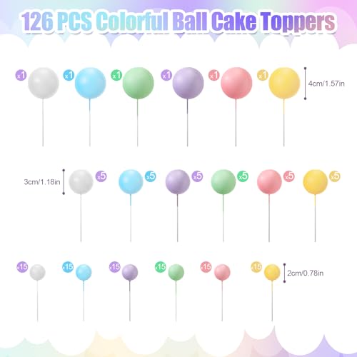 Riceshoot 126 Pcs Colorful Ball Cake Toppers Rainbow Foam Balls Cake Decorations Mini Balloons Cupcake Topper for Shower Neon Birthday Wedding Party Supplies(Pastel Color) by Riceshoot - Image 2
