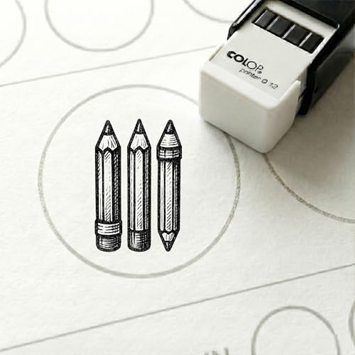 Dekolando Bonusstempel Stifte 10x10 mm – Bonuskartenstempel für Schreibwarenladen Bürobedarf Schulbedarf Papierwaren - Stempel Bonuskarte Kundenkarte Stempelkarte