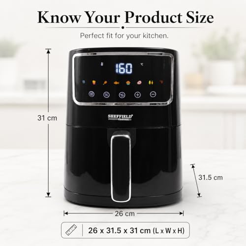 Image of SHEFFIELD CLASSIC 4.1L Air Fryer, 1400W Digital with 8 Presets for Easy Cooking - Fry, Grill, Roast, Bake, Uses 90% Less Oil, Family Size, One-Touch, 360 Circulation, Black - Best for Gifting
