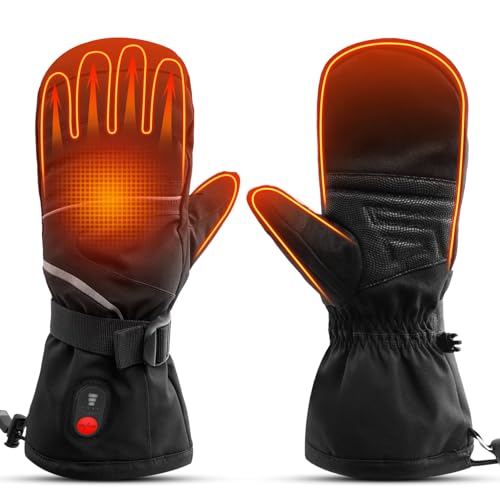 SNOW DEER Heated Mittens Gloves for Men and Women, 7.4V 2200MAH Electric Rechargeable Battery Ski for Winter Skiing Skating Snow Camping Hiking Heated Arthritis Hand Warmer Gloves