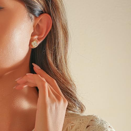 MAARRING Four Leaf Clover Earrings for Women Mother of Pearl Stud Earrings 925 Silver Post with Gift Box2