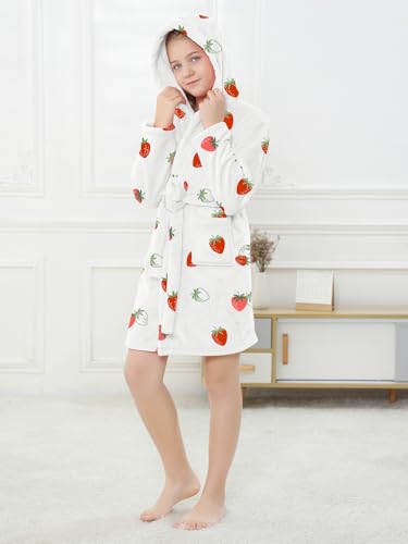 Image of Umeyda Girls Fleece Hooded Robes, Warm Printed Bath Robe for Kids Soft Fuzzy Bathrobe for Gifts