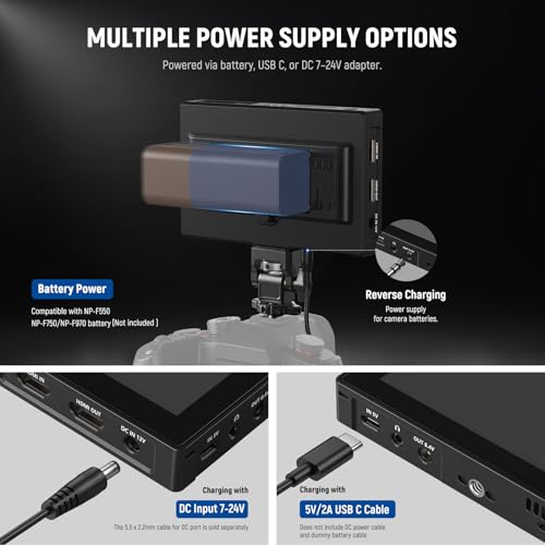Image of NEEWER 5.5 inch Camera Field Monitor, 2000nit HD 1920x1080 IPS Touch Screen, 4K HDMI Loop in /Out with 3D LUT Peak Focus DSLR Video Assist HDR Waveform, 5200mAh F750 Battery, DC7-24V /Type C 5V In, F500 PRO