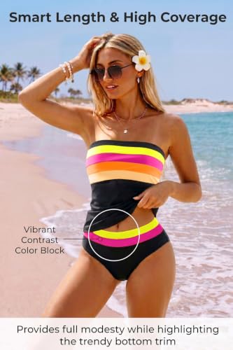Image of Daci Women Strapless Tankini Tummy Control 2 Piece Bandeau Swimsuit