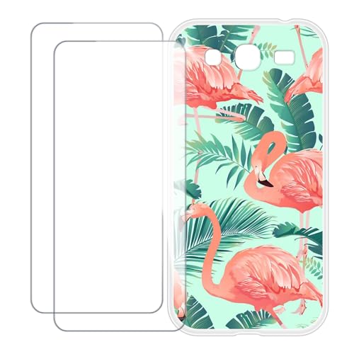 UOGNADGD Compatible with Samsung Galaxy Mega 5.8 I9150 Case Colorful Custom Cover with 2 Pack Tempered Glass Screen Protectors - Shockproof Scratch-Resistant (Flamingo)