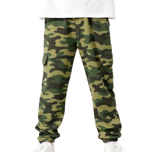 Boys Girls Cargo Pants Unisex Kids Casual Joggers Elastic Waist Cargo Sweatpants for Boys & Girls