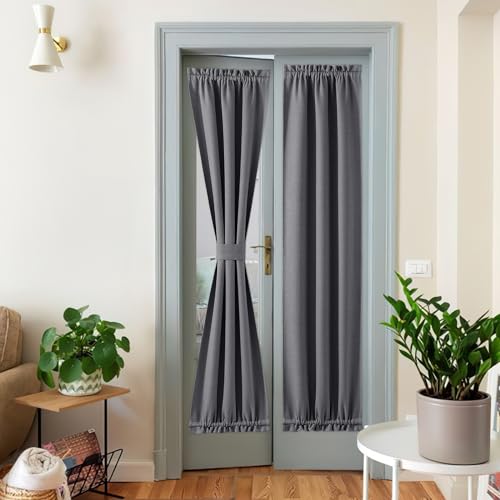 NICETOWN French Door Curtains for Kitchen Window, Faux Linen Rod Pocket Front Sidelight Room Darkening Thermal Curtains for Office 1 Panel (Charcoal G