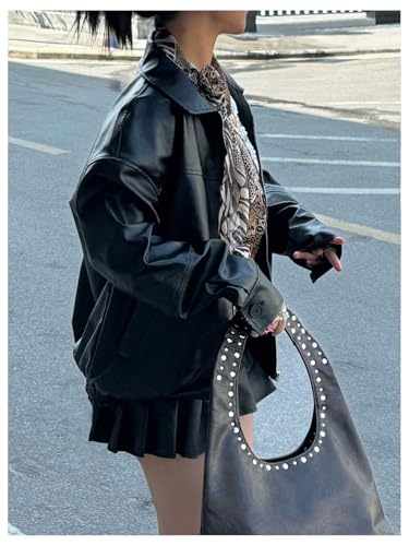 SOLY HUX Women's PU Leather Zip Up Jacket Motorcycle Baggy Bomber Coats Winter Clothes4