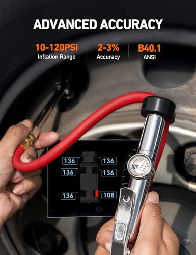AstroAI 25.6'' Heavy-Duty Tire Pressure Gauge with Inflator, Dual Head Chuck ANSI B40.1 Accurate Tire Inflator with Pressure Gauge, 10-120PSI, Compatible with 1/4" NPT Air Compressor