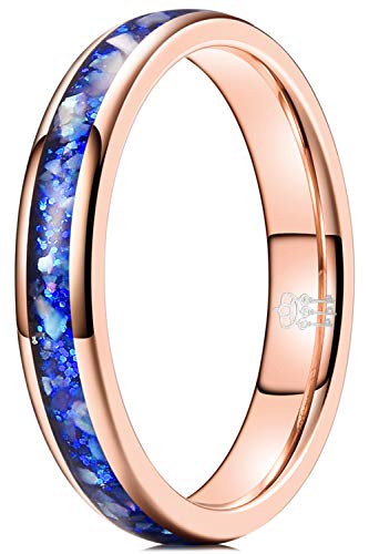 THREE KEYS JEWELRY Womens Charming Jewelry Tungsten Blue Sand with Purple Abalone Shell Inlay Polished 4mm Wedding Carbide Ring Band for Women Engagement Rose Gold Size 5.5