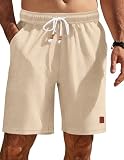 COOFANDY Mens Shorts Casual Khaki Shorts Drawstring Shorts Elastic Waist Shorts for Men, Light Khaki, X-Large