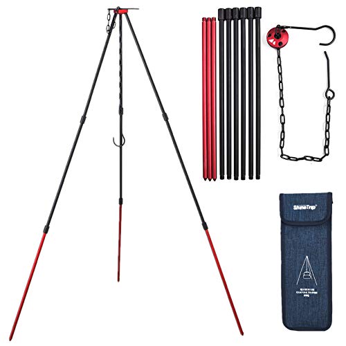 Xergur Camping Tripod, Portable Outdoor Cooking Tripod with Adjustable Hang Chain for Campfire Picnic Hanging Pot Grill Stand Mini Lightweight Aluminum Cookware Accessory with Storage Bag