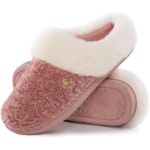 HomeTop Women's Comfy Clog Slippers with Fuzzy Collar Cover